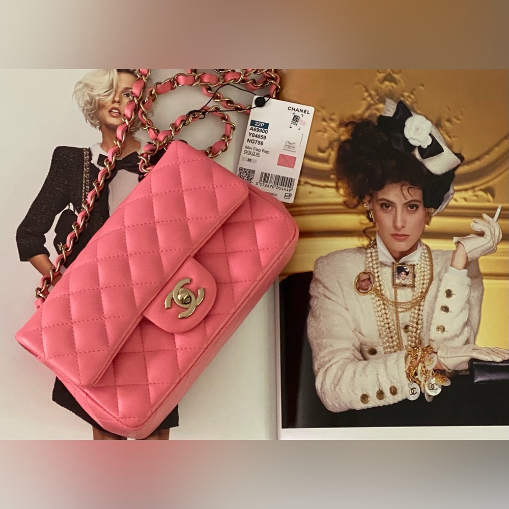 CHANEL Classic Pink Mini Flap with Gold hardware Quilted Design with tags.NWT